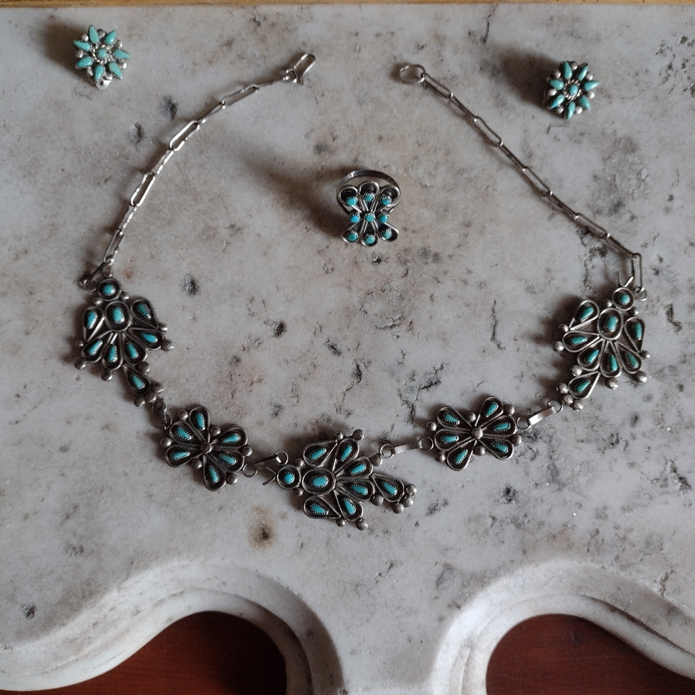Sterling and Turquoise Native American bird and butterfly Artist made, Zuni